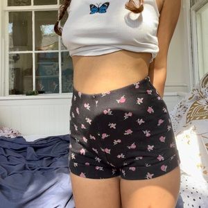 Black Floral Shorts
